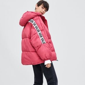 zara pink puffer jacket